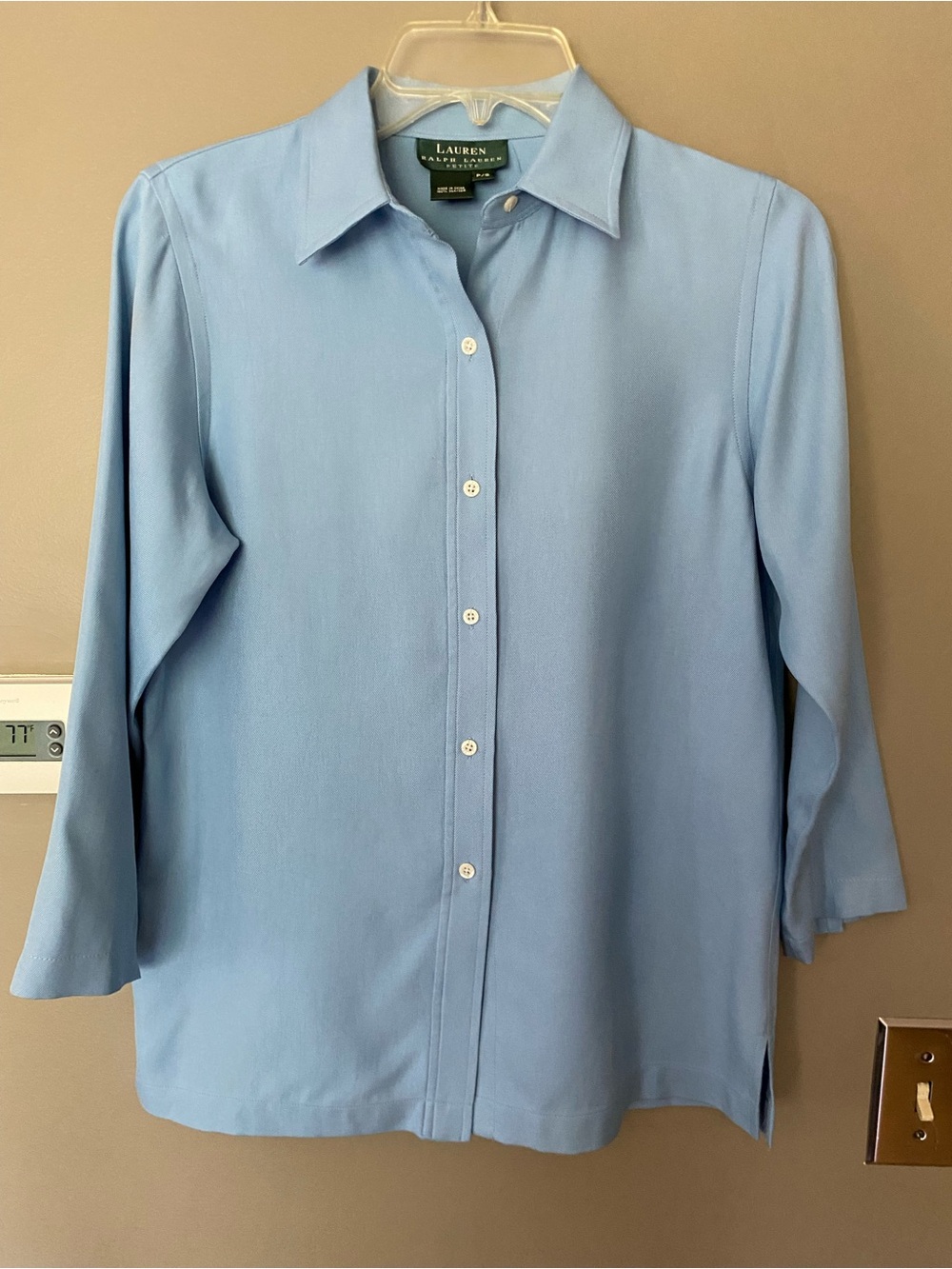 RALPH LAUREN Vintage 100% Silk Blue Button-Front Shirt 3/4 Sleeve Size SP - Picture 2 of 7
